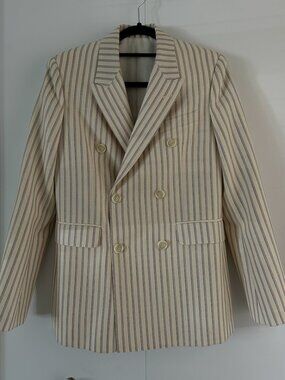 Celine Double-Breasted Pinstripe Blazer – Cream/Red/Navy